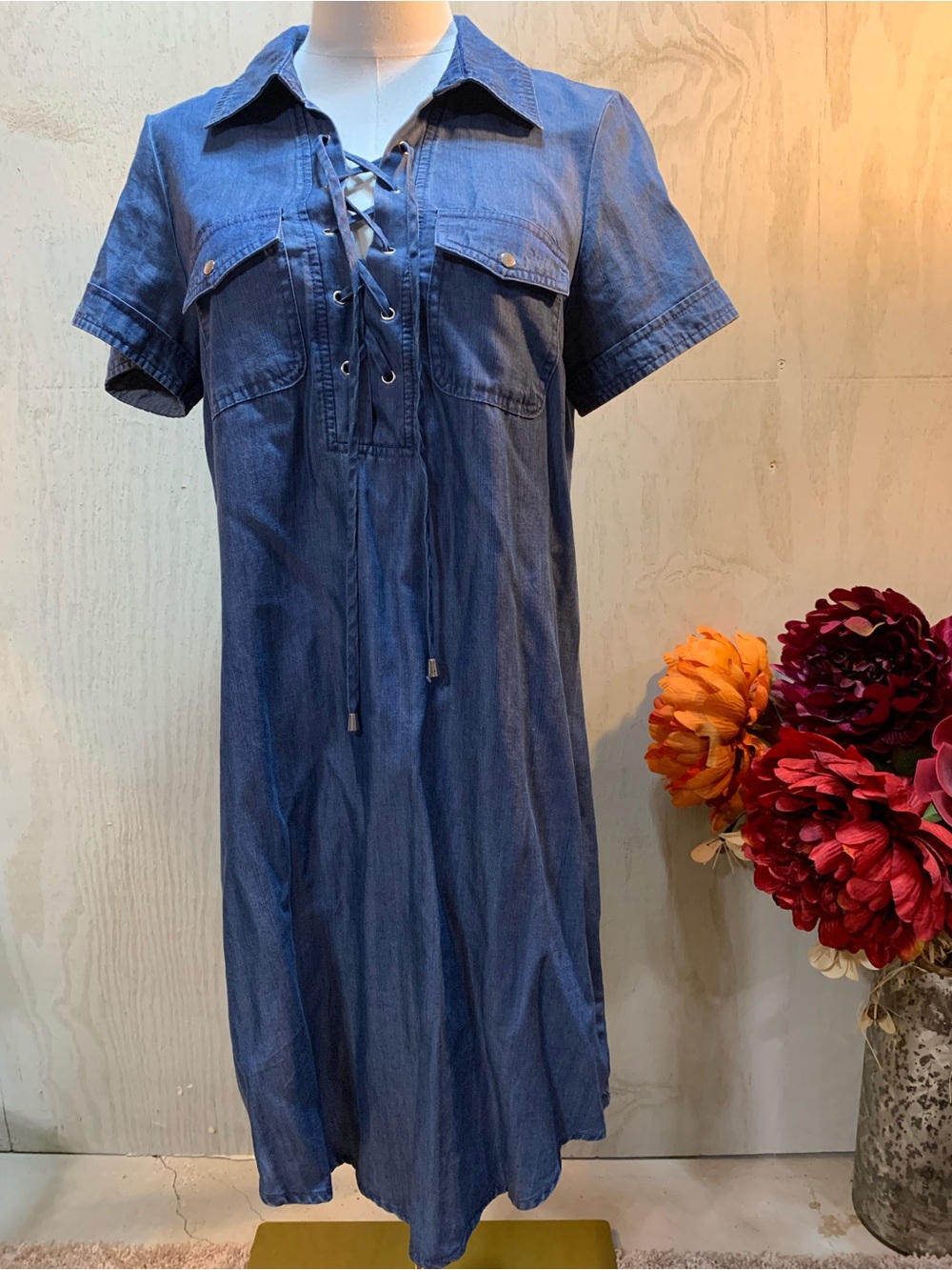 Signature Studio Blue Denim Lace-Up Midi Dress